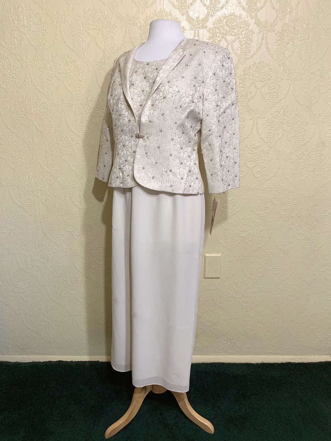 Two Piece Jacket Sheath Ivory Bone Mother Of The Bride Dress Nylon Fabric Polyester Fabric Spandex Fabric Two Piece Jacket Sheath Ivory Bone Mother Of The Bride Dress Nylon Fabric Polyester Fabric Spandex Fabric