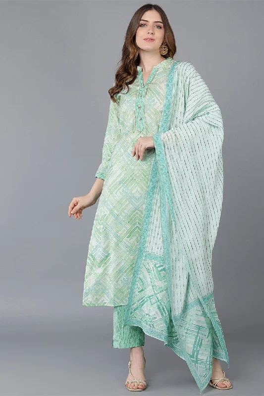 Ahika Green Poly Silk Straight Kurta Pant With Dupatta Chic Wool Trousers