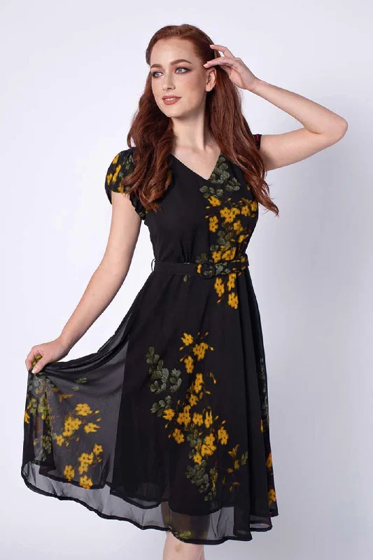 Sadie Black & Mustard Floral Dress Tunics Plaid country