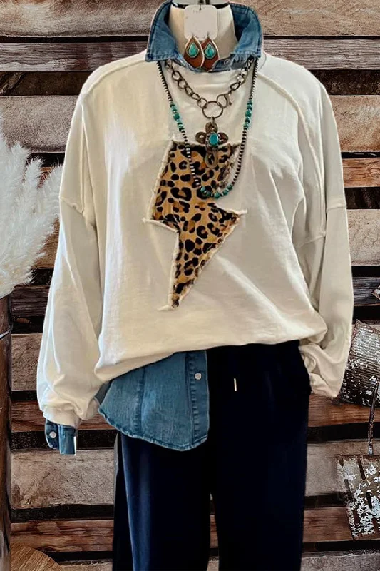 Vintage Lightning Patch Print Sweatshirt Hoodie with Contrast Stitching Detailed Premium