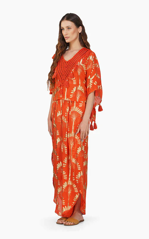 Orange & Gold Palm Pants Relaxed Fit Trousers