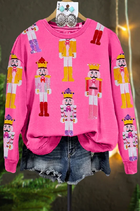 Casual Nutcracker Contrast Print Sweatshirt Hoodie with Hem Lace Feminine Delicate