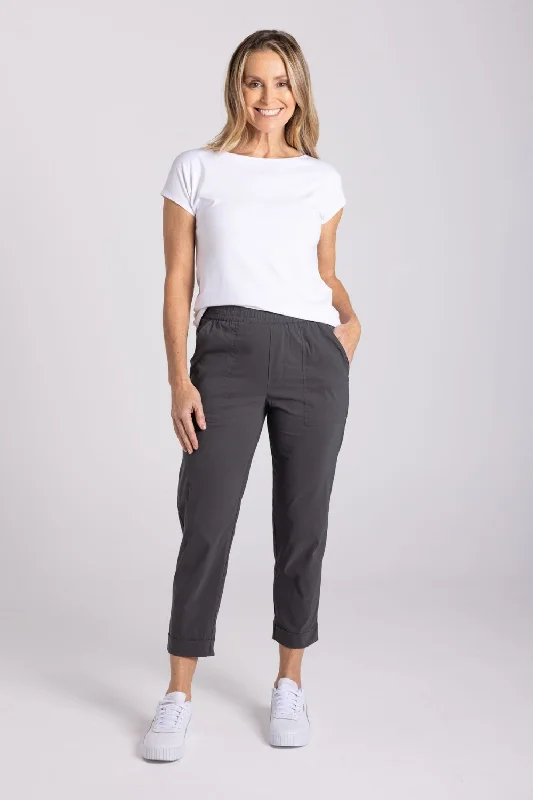 The Ultimate 7/8 Cuff Pant | Gunmetal Stylish Paperbag Waist Pants