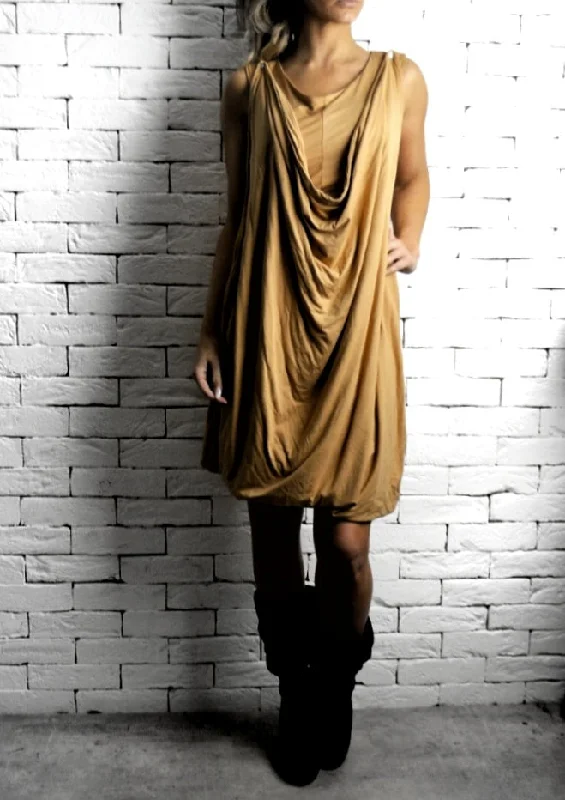 Double Button Cowl Dress - Camel Tunics Luxurious premium