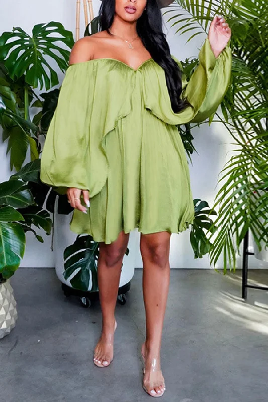 Solid Color Pretty Off Shoulder Mini Dress Comfortable Casual Mini Dress
