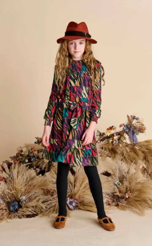 Colorful Boxed Tie Waist Chiffon Dress 1578 Tunics Practical easy-care