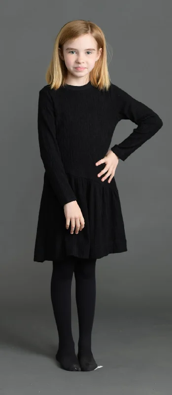 Black Ribbed Jacquard Dress DW2109-B Cowl Neckline Elegant