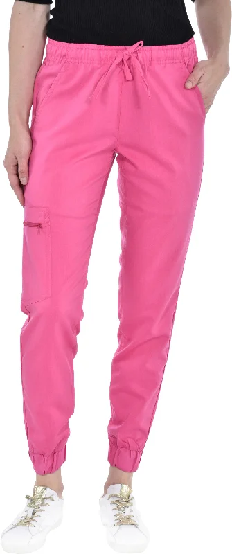 Zipper Cargo Jogger Pant By MediChic XS-2XL / Shocking Pink Slim Fit Casual Pants