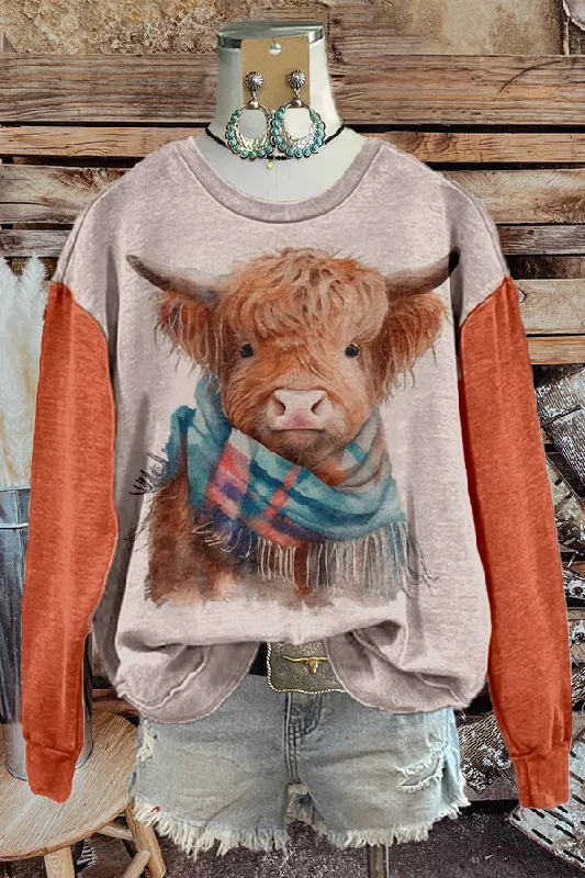 Cute Farm Cow Print Sweatshirt Hoodie with Exposed Zipper Edgy Industrial