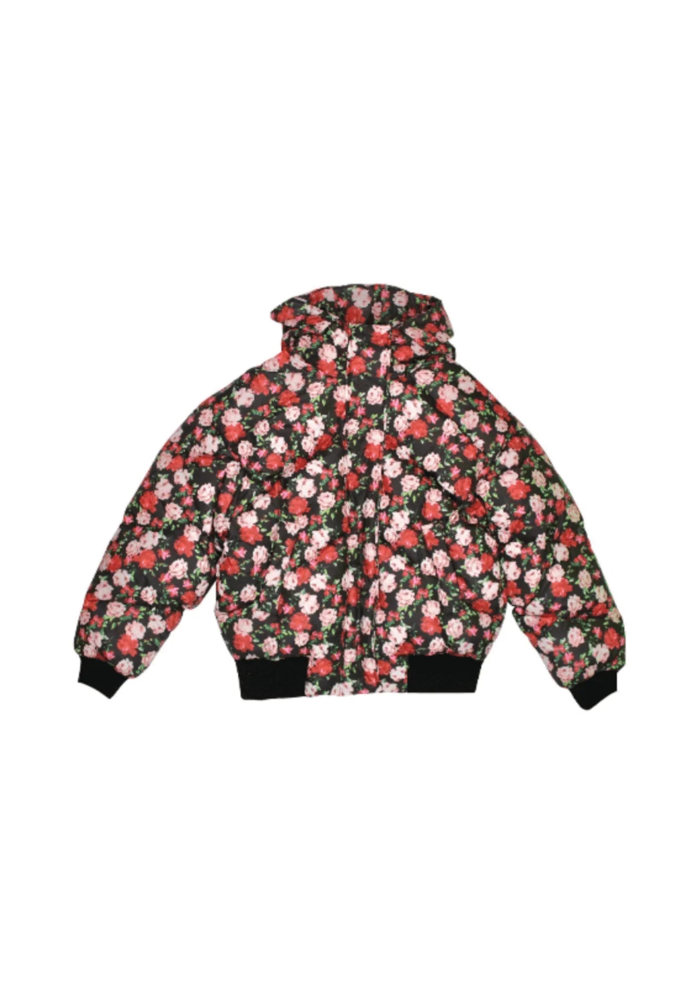 DOWN JACKET WITH FLORAL PRINT Zip Front Button Front Snap Front