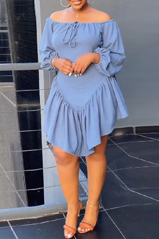 Solid Color Off Shoulder On-trend Irregular Mini Dress Fashionable Off-Shoulder Mini Dress
