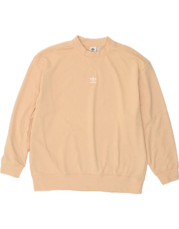 ADIDAS Womens Oversized Sweatshirt Jumper UK 10 Small Beige Cotton Hoodie with Pattern Geometric Abstract ADIDAS Womens Oversized Sweatshirt Jumper UK 10 Small Beige Cotton Hoodie with Pattern Geometric Abstract