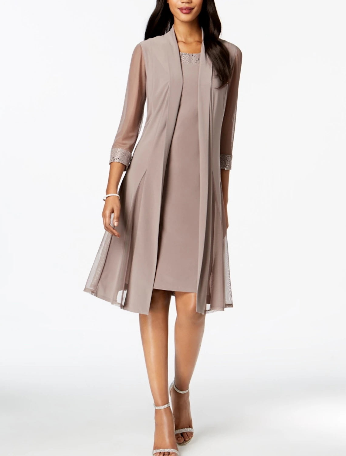 Two Piece Sheath / Column Mother of the Bride Dress Fall Wedding Guest Elegant Jewel Neck Knee Length Chiffon Sleeveless Wrap Included Jacket Dresses with Sequin Ruching Satin Jacket Silk Jacket Chiffon Jacket Two Piece Sheath / Column Mother of the Bride Dress Fall Wedding Guest Elegant Jewel Neck Knee Length Chiffon Sleeveless Wrap Included Jacket Dresses with Sequin Ruching Satin Jacket Silk Jacket Chiffon Jacket