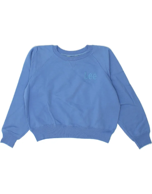 LEE Womens Relaxed Fit Crop Sweatshirt Jumper UK 14 Medium Blue Cotton Hoodie with Batwing Sleeves Loose Dramatic LEE Womens Relaxed Fit Crop Sweatshirt Jumper UK 14 Medium Blue Cotton Hoodie with Batwing Sleeves Loose Dramatic