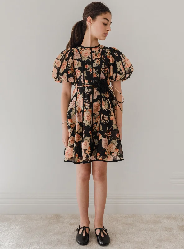 1234-Linen Panel Dress-Vintage Bloom Print Tunics Ceremony elegant