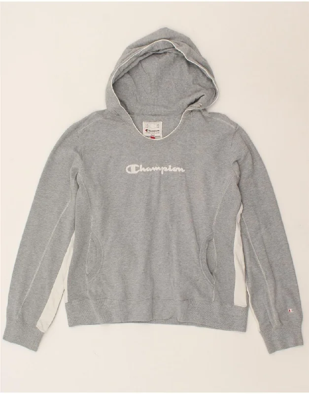 CHAMPION Womens Heritage Classics Graphic Hoodie Jumper UK 18 XL Grey Hoodie with Hem Applique Textured Unique CHAMPION Womens Heritage Classics Graphic Hoodie Jumper UK 18 XL Grey Hoodie with Hem Applique Textured Unique