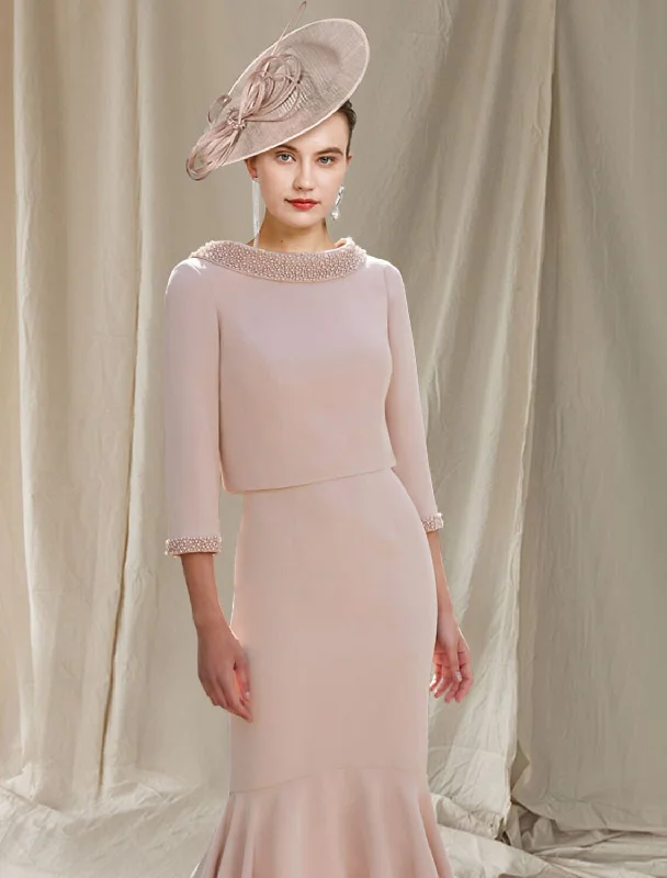 Two Piece Mermaid / Trumpet Mother of the Bride Dress Church Elegant High Low Square Neck Asymmetrical Tea Length Stretch Chiffon Sleeveless Short Jacket Dresses with Pearls Beading Belted Jacket Elasticated Jacket Padded Jacket Two Piece Mermaid / Trumpet Mother of the Bride Dress Church Elegant High Low Square Neck Asymmetrical Tea Length Stretch Chiffon Sleeveless Short Jacket Dresses with Pearls Beading Belted Jacket Elasticated Jacket Padded Jacket