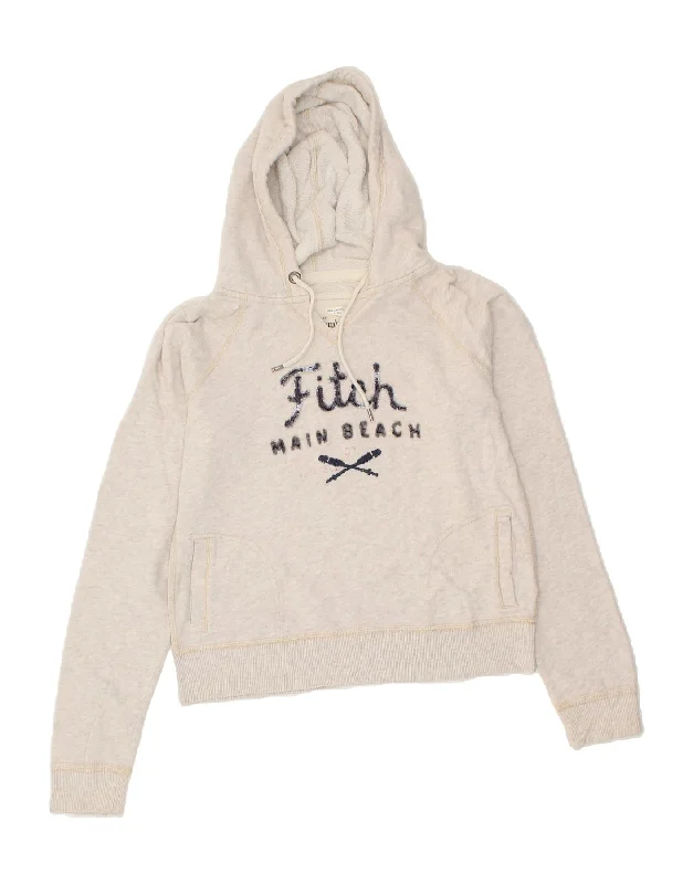 ABERCROMBIE & FITCH Womens Crop Graphic Hoodie Jumper UK 16 Large Grey Hoodie with Cropped Fit Short Trendy ABERCROMBIE & FITCH Womens Crop Graphic Hoodie Jumper UK 16 Large Grey Hoodie with Cropped Fit Short Trendy