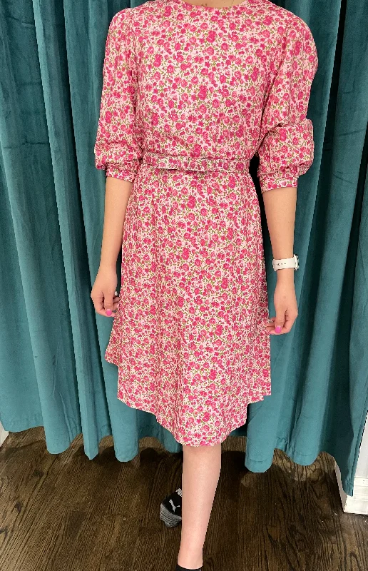 Pink Roses Belted Dress snk4058 Tunics Fall fleece