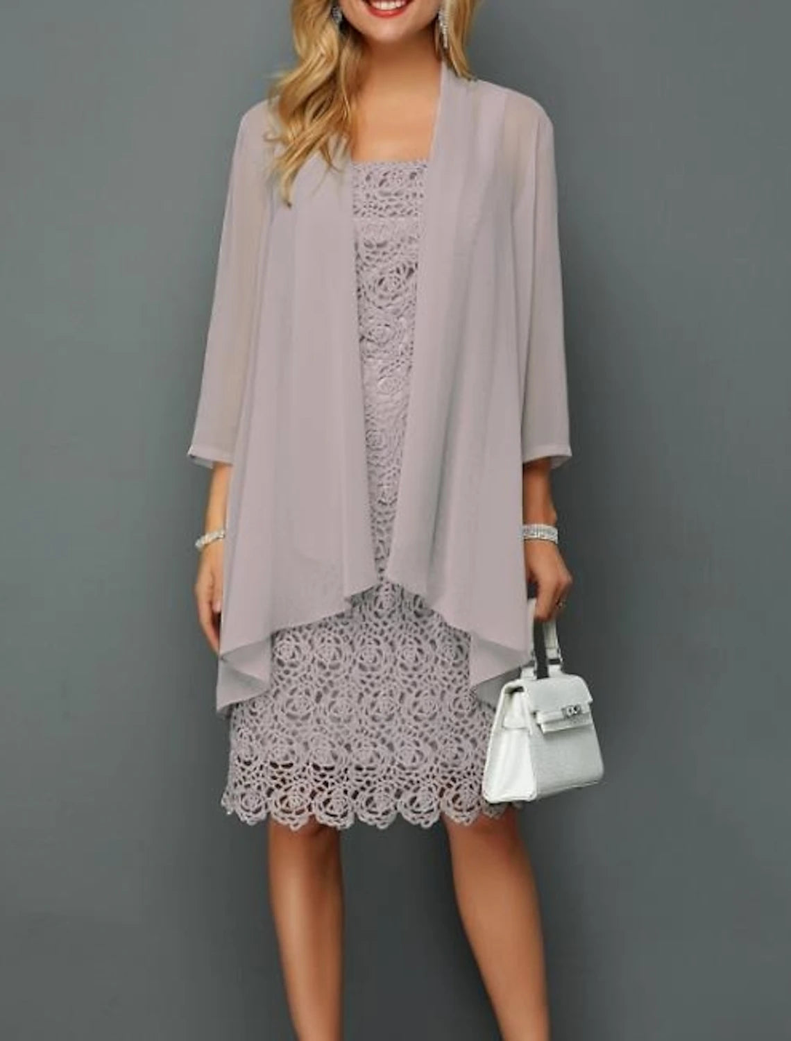Two Piece Sheath / Column Mother of the Bride Dress Wedding Guest Church Plus Size Elegant Bateau Neck Knee Length Chiffon Lace 3/4 Length Sleeve Jacket Dresses with Appliques Fall Corduroy Jacket Velvet Jacket Brocade Jacket Two Piece Sheath / Column Mother of the Bride Dress Wedding Guest Church Plus Size Elegant Bateau Neck Knee Length Chiffon Lace 3/4 Length Sleeve Jacket Dresses with Appliques Fall Corduroy Jacket Velvet Jacket Brocade Jacket