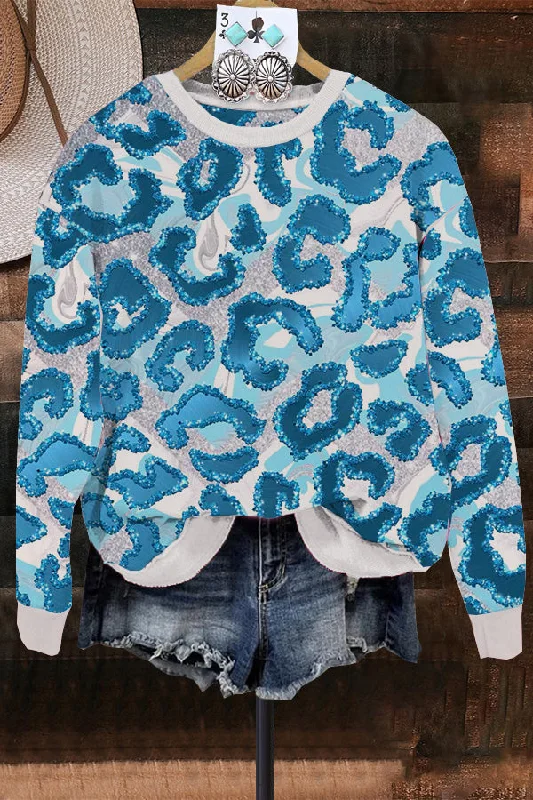 Western Gold Stamped Leopard Sweatshirt Hoodie with Hem Detail Decorative Unique