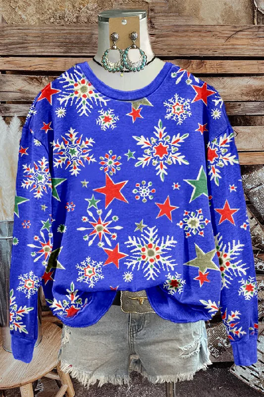 Bright Christmas Snowflake Print Sweatshirt Hoodie with Thumb Holes Functional Cozy