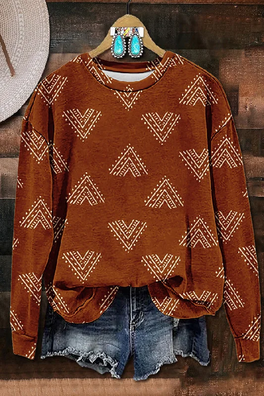 Geometric Print Sweatshirt Hoodie with Stripes Bold Sporty
