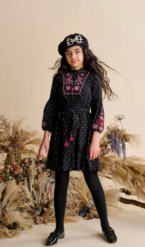 Black with Maroon Embroidery Dress 1531 Tunics Evening elegant