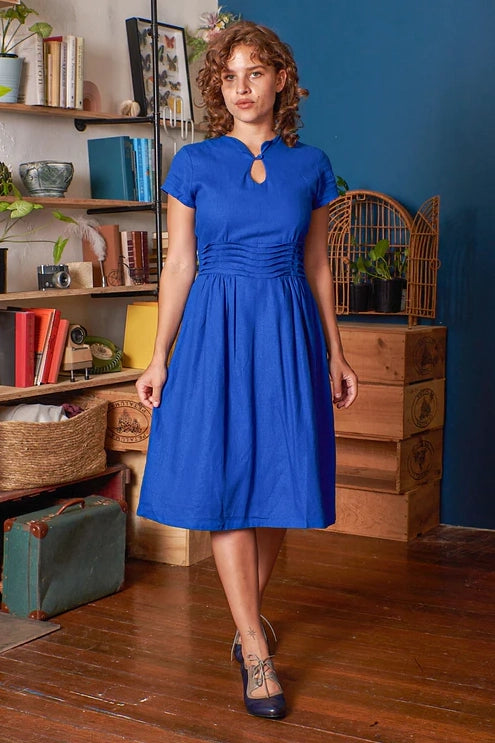 Ally Cobalt Linen Dress Tunics Spring floral