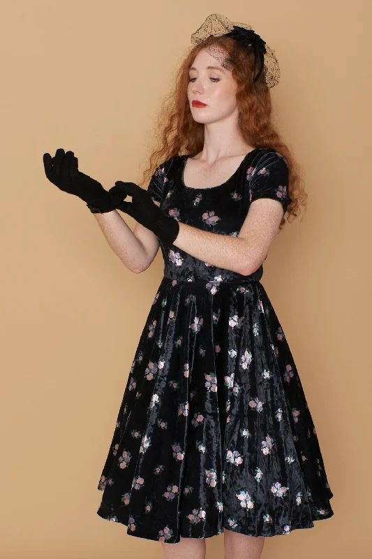 Zoe Velvet Floral Dress Tunics Short Trendy