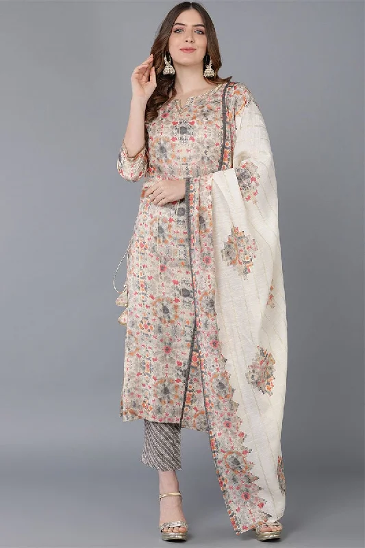 Ahika Beige Poly Silk Straight Kurta Pant With Dupatta Classic Straight Pants