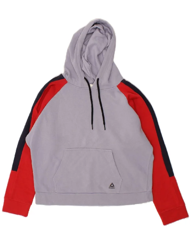 REEBOK Womens Oversized Hoodie Jumper UK 14 Medium Purple Colourblock Hoodie with Strings Custom Fit Adjustable REEBOK Womens Oversized Hoodie Jumper UK 14 Medium Purple Colourblock Hoodie with Strings Custom Fit Adjustable