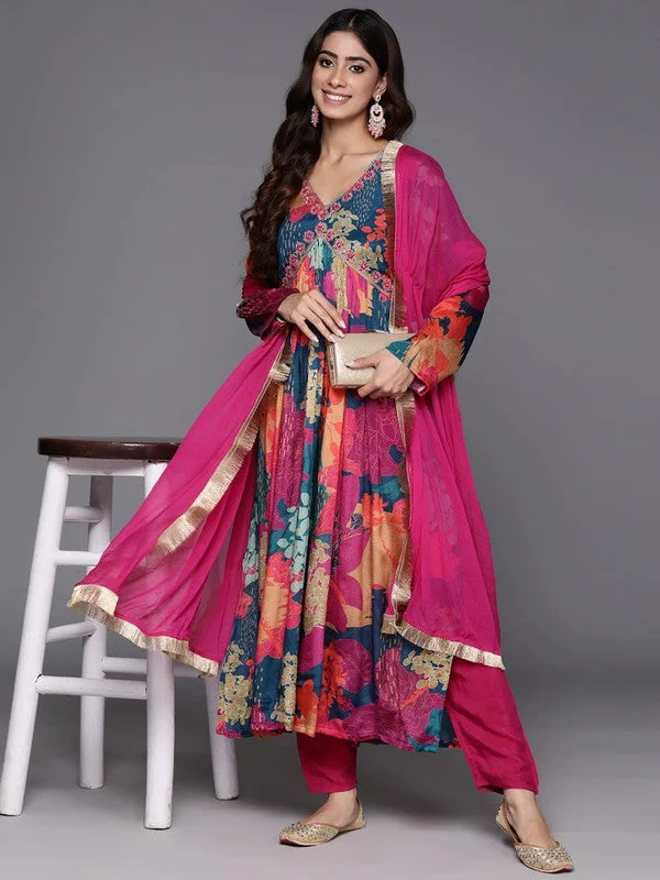 Malishka Women's Embroidered Chiffon Kurti With Pant & Dupatta Set - Yellow Elegant Silk Pants Malishka Women's Embroidered Chiffon Kurti With Pant & Dupatta Set - Yellow Elegant Silk Pants