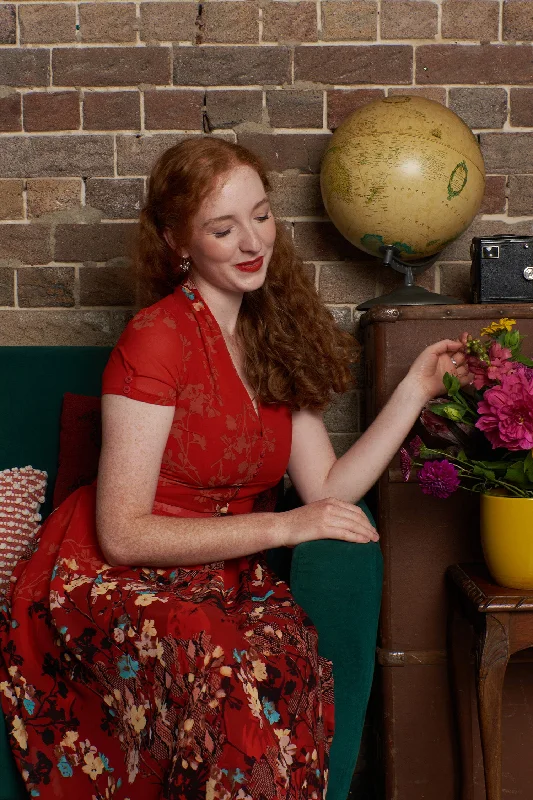 Grace Kelly Red Floral Dress Casual Short Summer