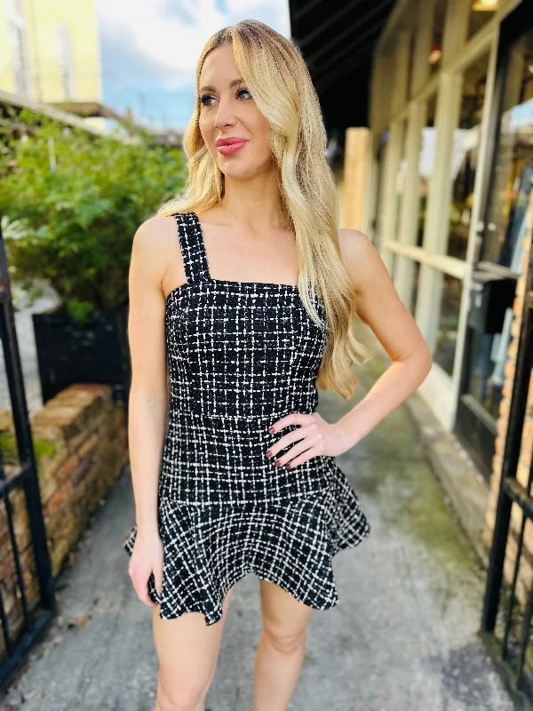 Emily Mini Dress- Black Tweed Stylish Floral Print Mini Dress