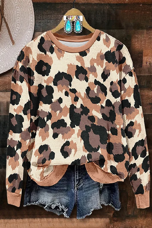 Versatile Leopard Print Sweatshirt Hoodie with Strings Custom Fit Adjustable