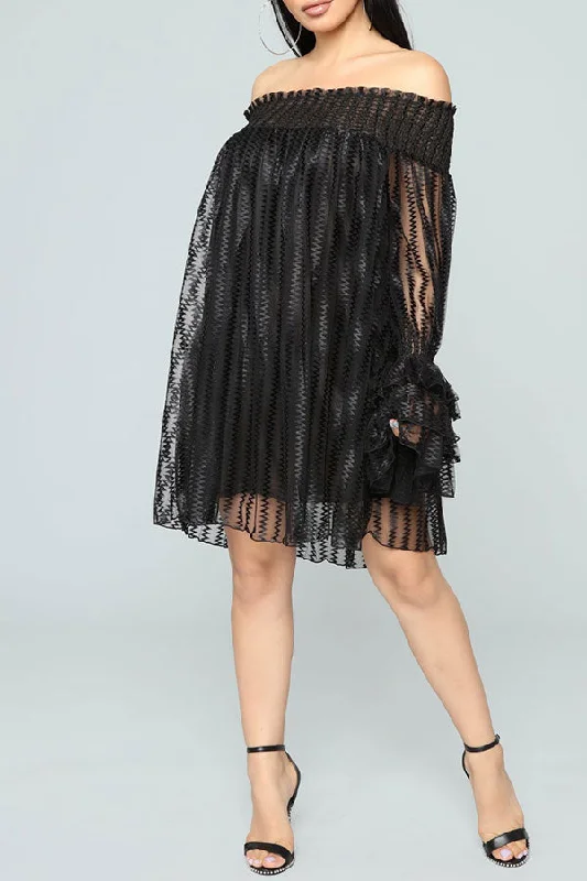 Solid Color Glamorous Off Shoulder Mini Dress Cozy Long Sleeve Mini Dress