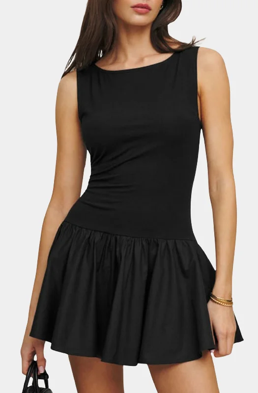 Solid Sleeveless Flared Mini Dress Elegant Floral-Print Mini Dress