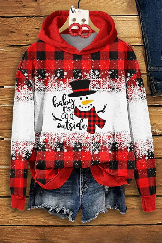 Casual Christmas Snowman Check Print Hoodie Hoodie with Hem Patch Decorative Personalized Casual Christmas Snowman Check Print Hoodie Hoodie with Hem Patch Decorative Personalized
