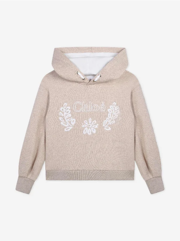Chloé Girls Logo Hoodie in Beige Hoodie with High Neck Warm Protective