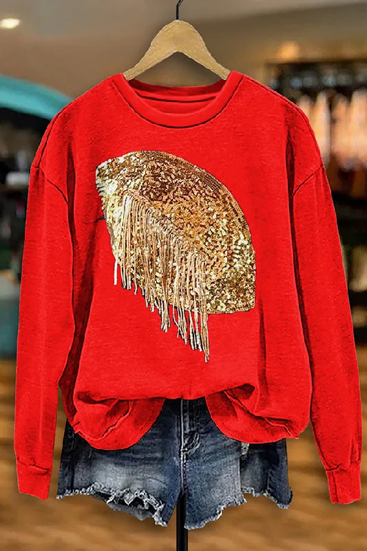 Casual Football Fringe Print Sweatshirt Hoodie with Hem Ribbing Snug Secure