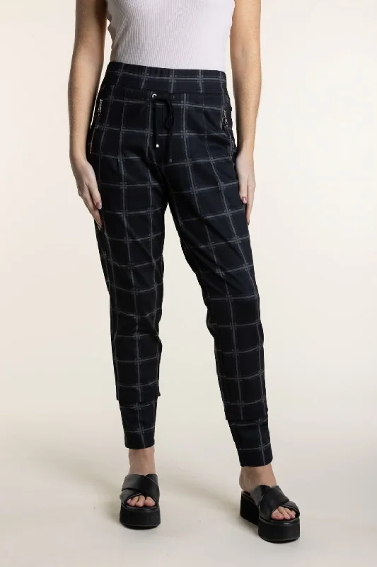 Check Ponte Panel Pant | Large Check Trendy High-Waist Trousers