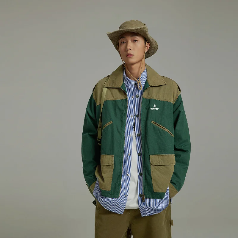 Color Block Zip-Up Field Jacket Wool Jacket Cashmere Jacket Tweed Jacket