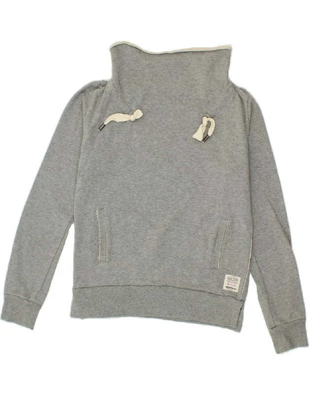 MEETING Womens Sweatshirt Jumper UK 16 Large Grey Cotton Hoodie with Hem Detail Decorative Unique MEETING Womens Sweatshirt Jumper UK 16 Large Grey Cotton Hoodie with Hem Detail Decorative Unique