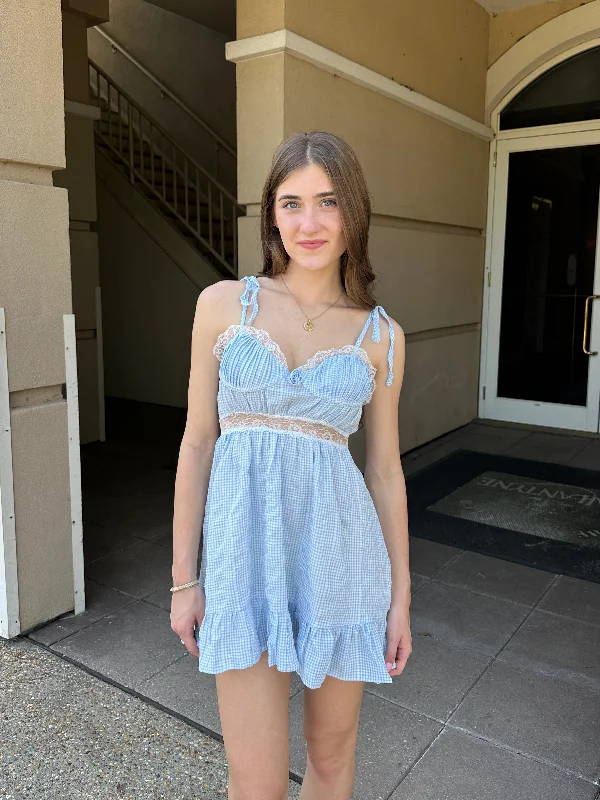 Romantic Rosette Mini Dress // BLUE Comfortable Shift Mini Dress
