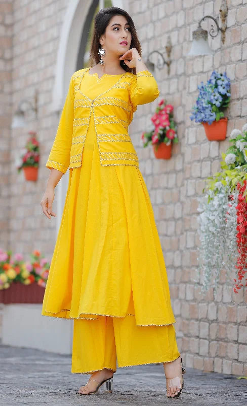 Women's Yellow Solid Anarkali Set With Jacket - Geeta Fashion Fitted Jacket Loose Jacket Oversized Jacket Women's Yellow Solid Anarkali Set With Jacket - Geeta Fashion Fitted Jacket Loose Jacket Oversized Jacket