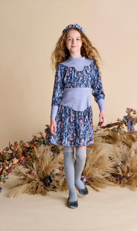 Light Blue Bib Arm with Floral Shimmer Dress 1532 Tunics Designer luxury