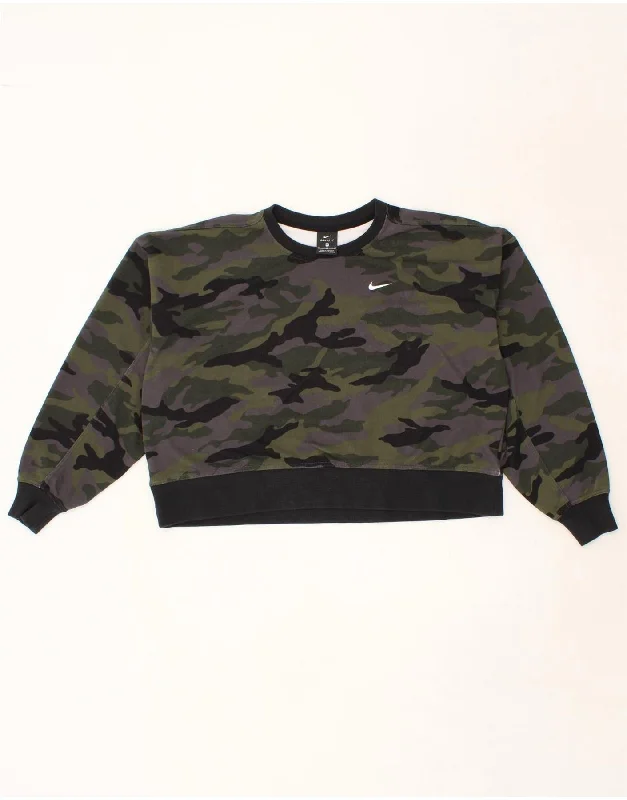 NIKE Womens Dri Fit Crop Oversized Sweatshirt Jumper UK 14 Medium Green Hoodie with Cuffed Sleeves Snug Secure NIKE Womens Dri Fit Crop Oversized Sweatshirt Jumper UK 14 Medium Green Hoodie with Cuffed Sleeves Snug Secure