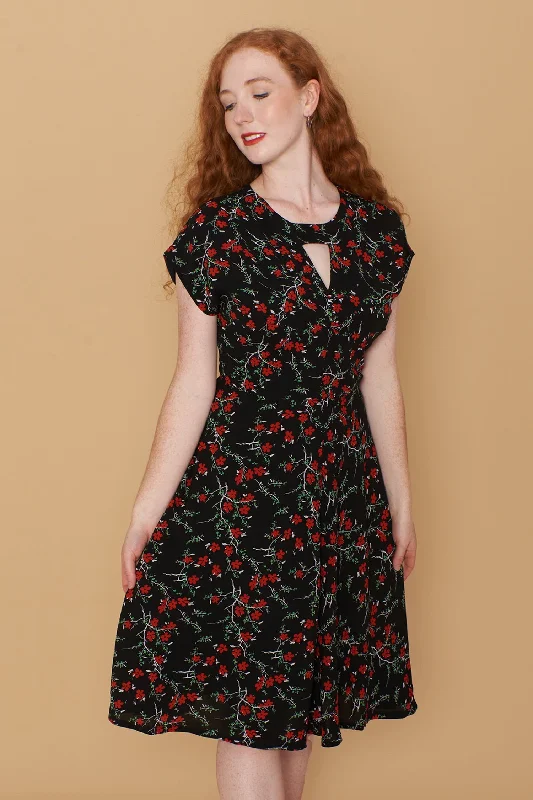 Kay Floral Black & Red Dress Tunics Yoga stretchy