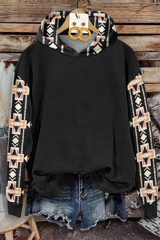 Native Geometric Print Long Sleeve Hoodie Hoodie with Hidden Zipper Minimalist Clean Native Geometric Print Long Sleeve Hoodie Hoodie with Hidden Zipper Minimalist Clean